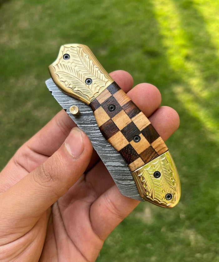 Custom Handmade Damascus steel Tanto Blade EDC Folding Pocket Knife cskforged