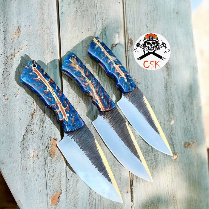 Custom Handmade Fixed Blade Knife – 8" High-Carbon Steel Blade with Epoxy Pine-Cone Handle cskforged