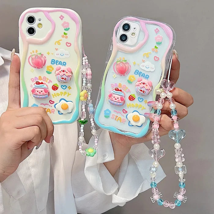Cute 3D Pig Bracelet Wrist Chain Lanyard Clear Soft Phone Case For iPhone PhoneShells
