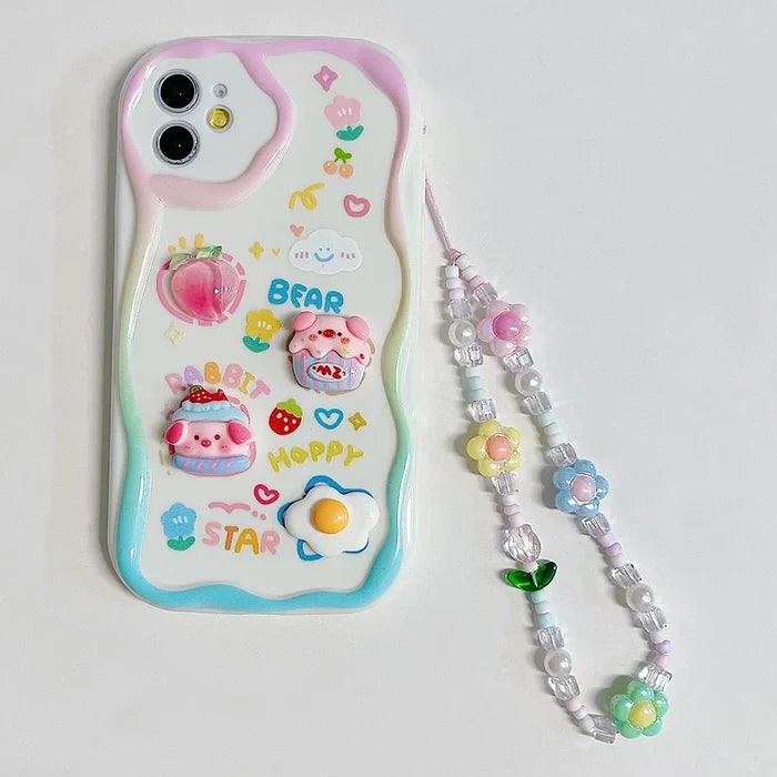Cute 3D Pig Bracelet Wrist Chain Lanyard Clear Soft Phone Case For iPhone PhoneShells