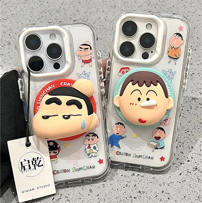 Cute Anime Funny snot Boochan Crayon Shin-chan Magnetic Holder Magsafe Wireless Charge Case For iPhone PhoneShells