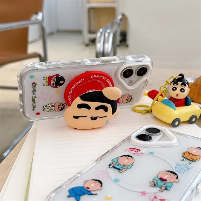 Cute Anime Funny snot Boochan Crayon Shin-chan Magnetic Holder Magsafe Wireless Charge Case For iPhone PhoneShells