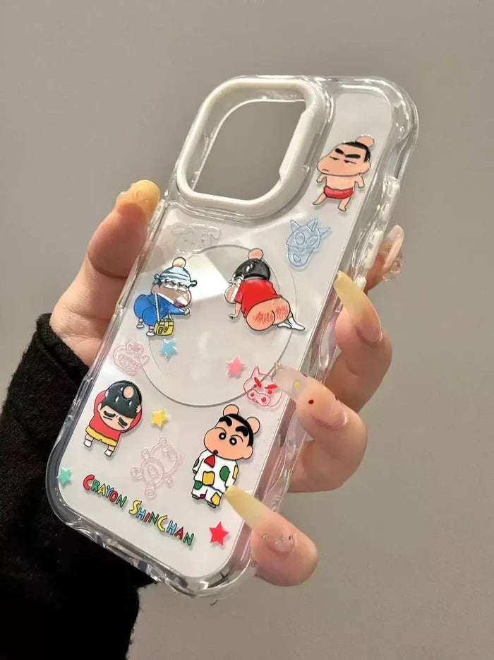 Cute Anime Funny snot Boochan Crayon Shin-chan Magnetic Holder Magsafe Wireless Charge Case For iPhone PhoneShells