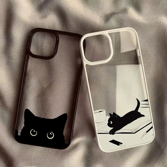 Cute Black Cat Pattern Hard Clear Phone Case PhoneShells