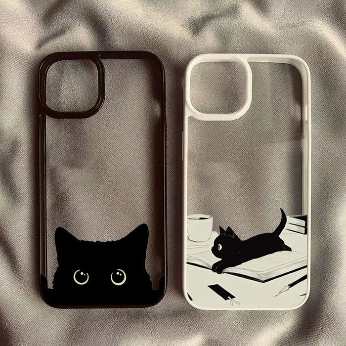 Cute Black Cat Pattern Hard Clear Phone Case PhoneShells