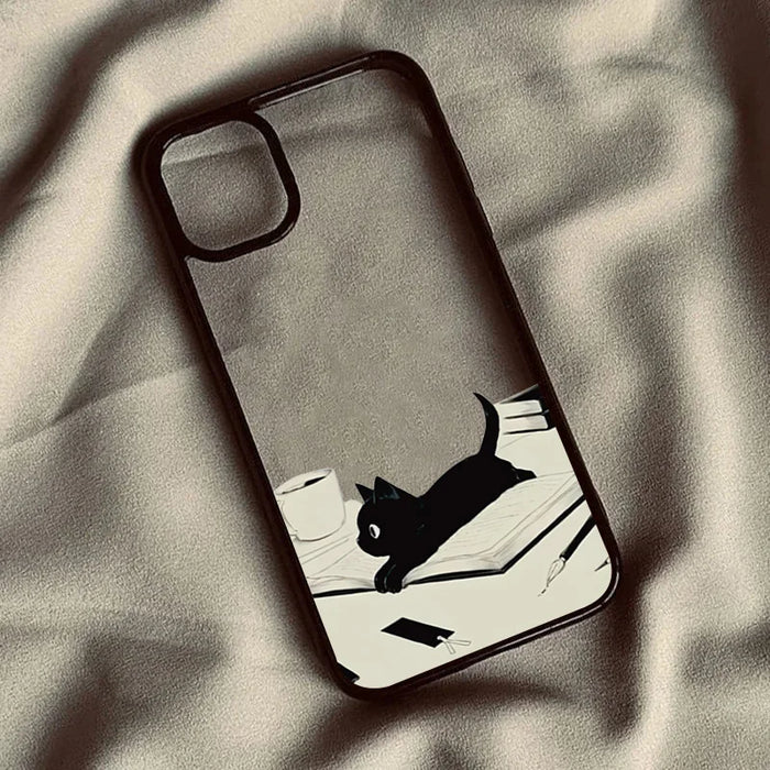 Cute Black Cat Pattern Hard Clear Phone Case PhoneShells