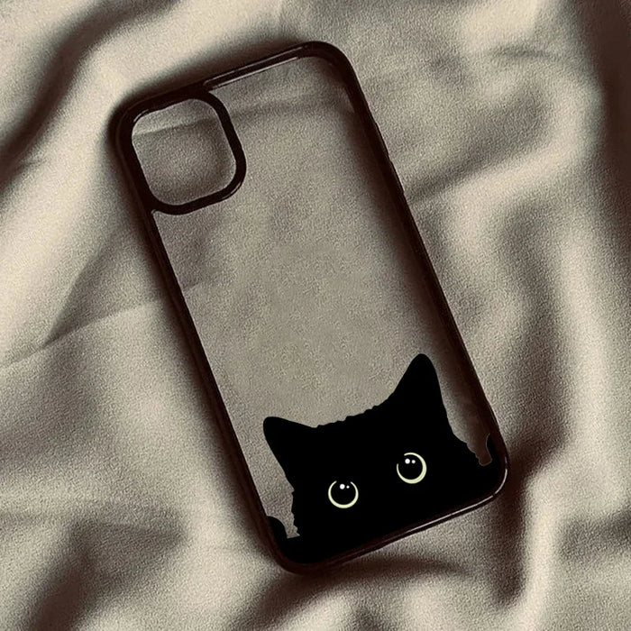 Cute Black Cat Pattern Hard Clear Phone Case PhoneShells