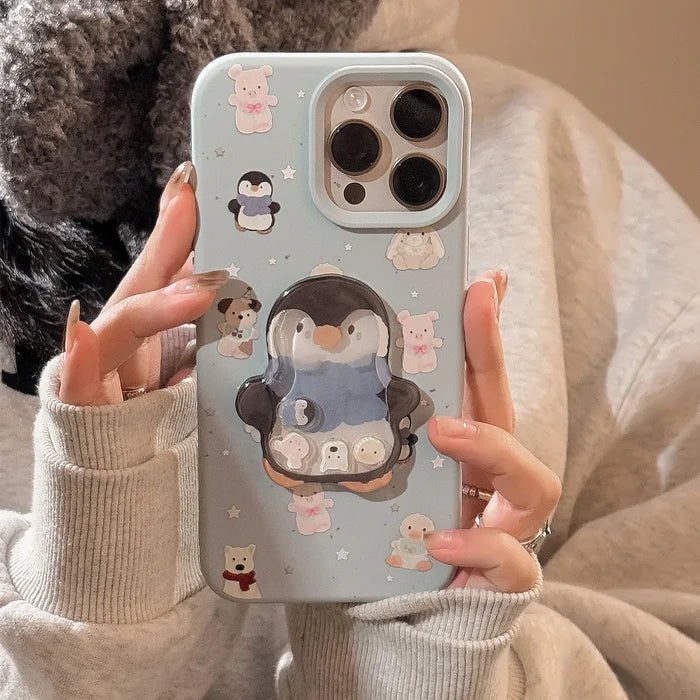 Cute Cartoon 3D Penguin Bunny Quicksand Phone Case For iPhone PhoneShells
