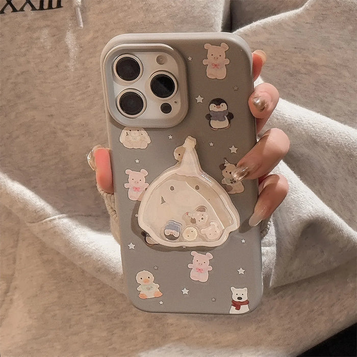 Cute Cartoon 3D Penguin Bunny Quicksand Phone Case For iPhone PhoneShells