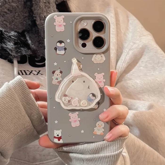 Cute Cartoon 3D Penguin Bunny Quicksand Phone Case For iPhone PhoneShells