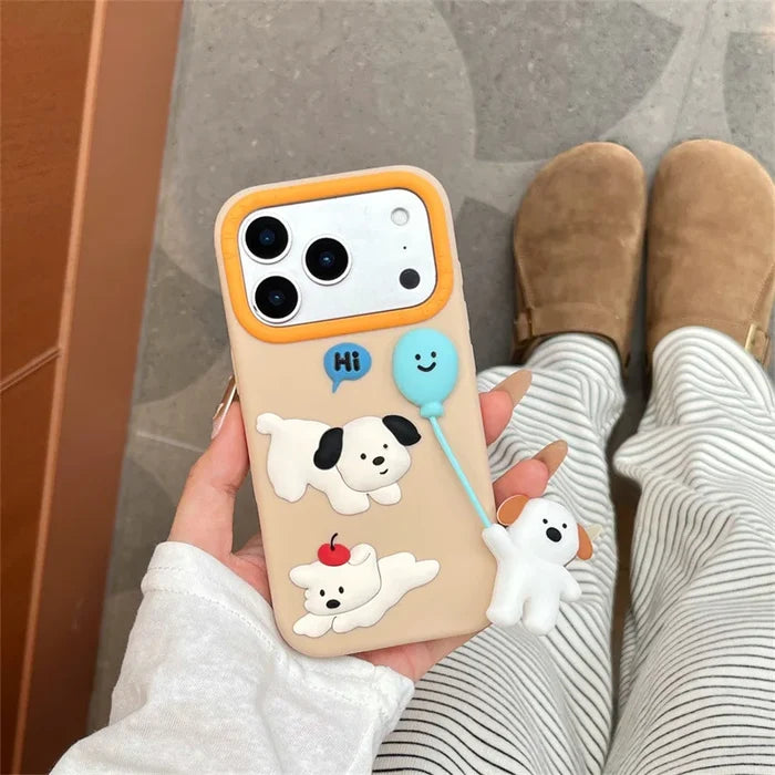 Cute Cartoon 3D Puppy Balloon Pendant Silicone Phone Case For iPhone PhoneShells