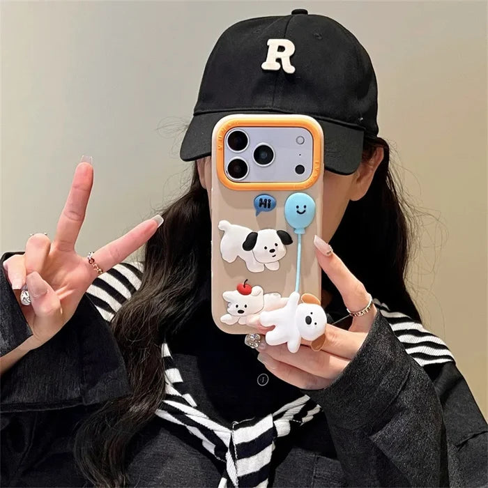 Cute Cartoon 3D Puppy Balloon Pendant Silicone Phone Case For iPhone PhoneShells