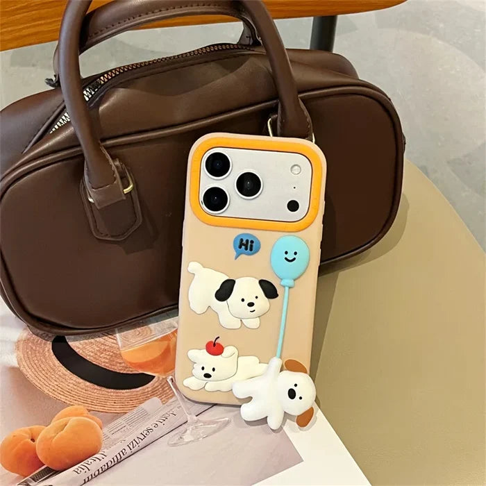 Cute Cartoon 3D Puppy Balloon Pendant Silicone Phone Case For iPhone PhoneShells