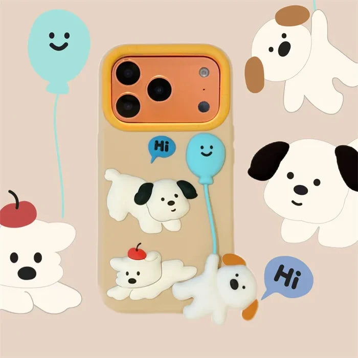 Cute Cartoon 3D Puppy Balloon Pendant Silicone Phone Case For iPhone PhoneShells