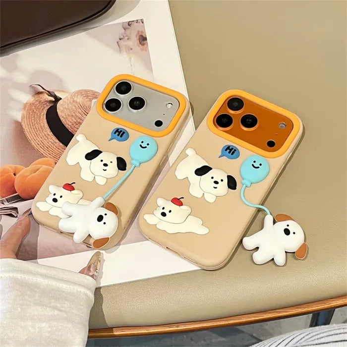 Cute Cartoon 3D Puppy Balloon Pendant Silicone Phone Case For iPhone PhoneShells