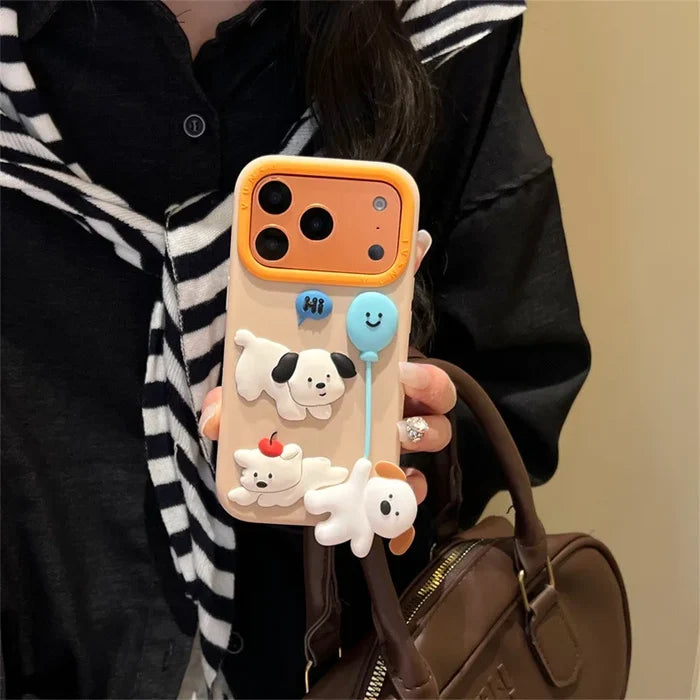 Cute Cartoon 3D Puppy Balloon Pendant Silicone Phone Case For iPhone PhoneShells