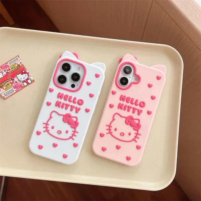 Cute Cartoon Bowknot Hello Kitty Love Heart Soft Silicone Phone Case For iPhone PhoneShells
