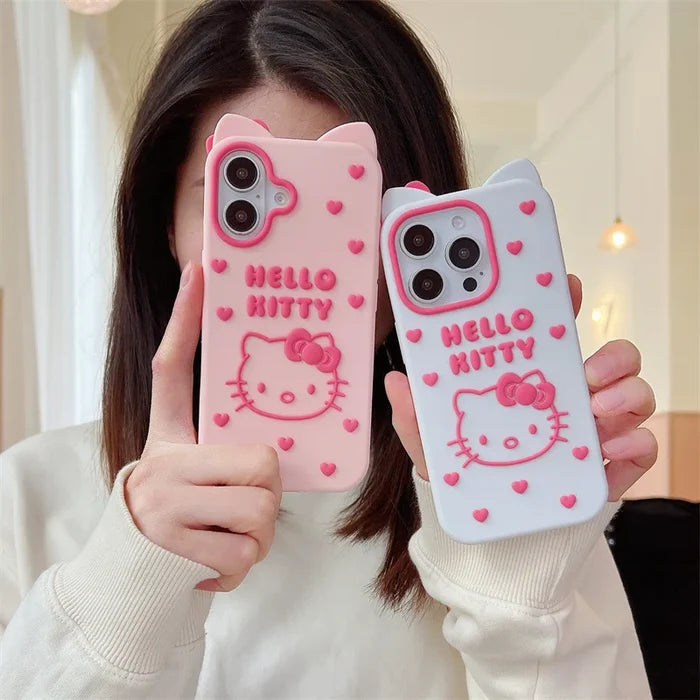 Cute Cartoon Bowknot Hello Kitty Love Heart Soft Silicone Phone Case For iPhone PhoneShells