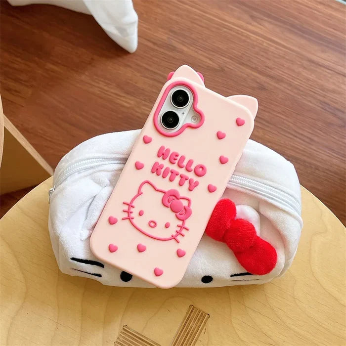 Cute Cartoon Bowknot Hello Kitty Love Heart Soft Silicone Phone Case For iPhone PhoneShells