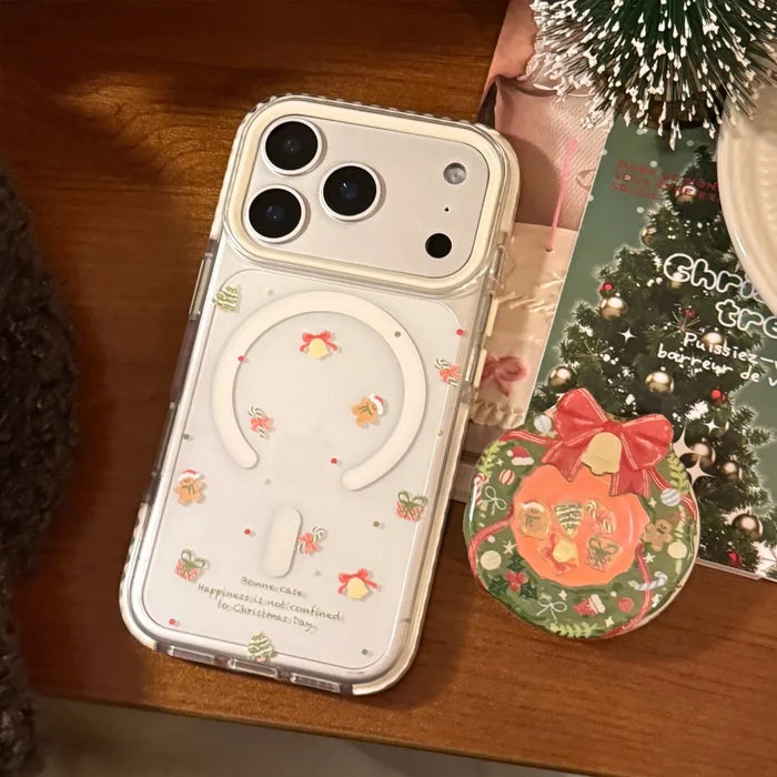 Cute Cartoon Christmas Wreath Quicksand Magnetic Bracket Phone Case For iPhone PhoneShells