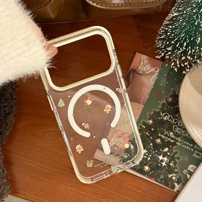 Cute Cartoon Christmas Wreath Quicksand Magnetic Bracket Phone Case For iPhone PhoneShells