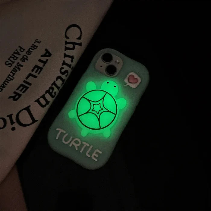 Cute Cartoon Noctilucent Turtle Bracket Soft Silicone Phone Case For iPhone PhoneShells