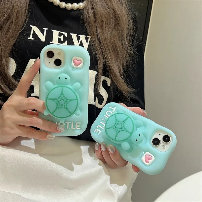 Cute Cartoon Noctilucent Turtle Bracket Soft Silicone Phone Case For iPhone PhoneShells