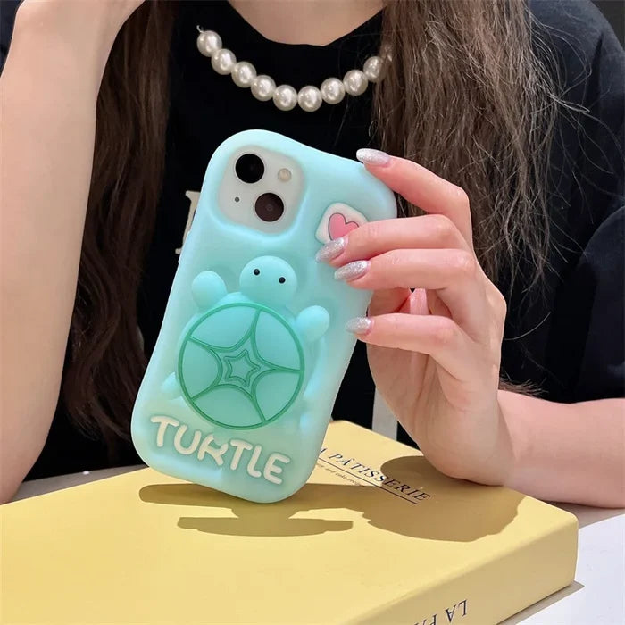 Cute Cartoon Noctilucent Turtle Bracket Soft Silicone Phone Case For iPhone PhoneShells