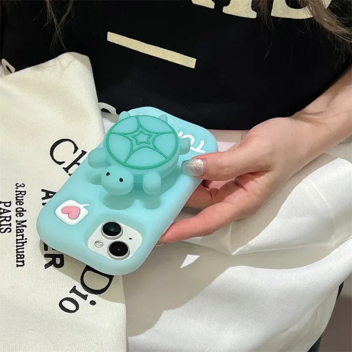 Cute Cartoon Noctilucent Turtle Bracket Soft Silicone Phone Case For iPhone PhoneShells