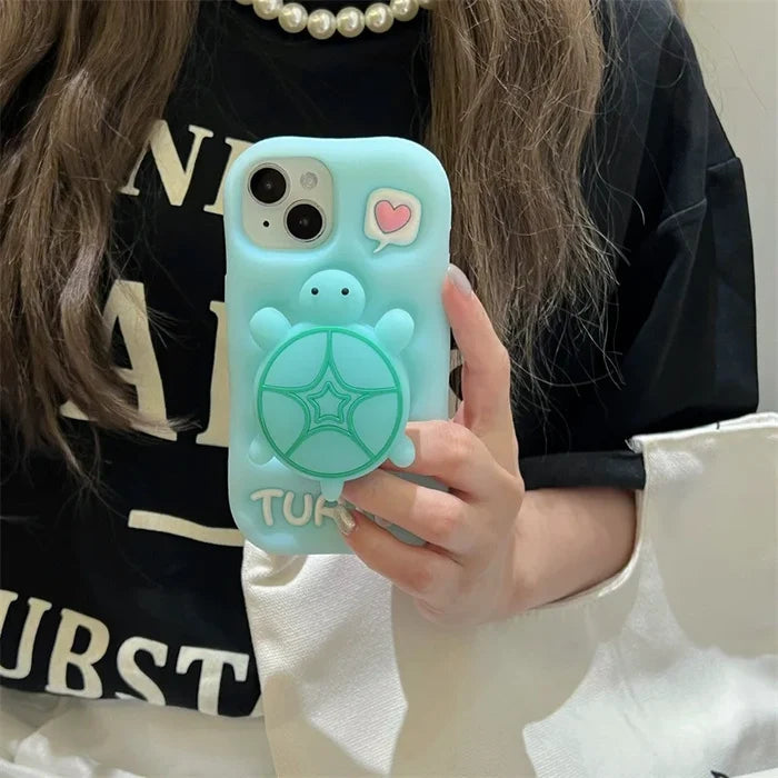 Cute Cartoon Noctilucent Turtle Bracket Soft Silicone Phone Case For iPhone PhoneShells