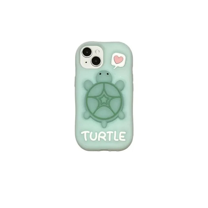 Cute Cartoon Noctilucent Turtle Bracket Soft Silicone Phone Case For iPhone PhoneShells