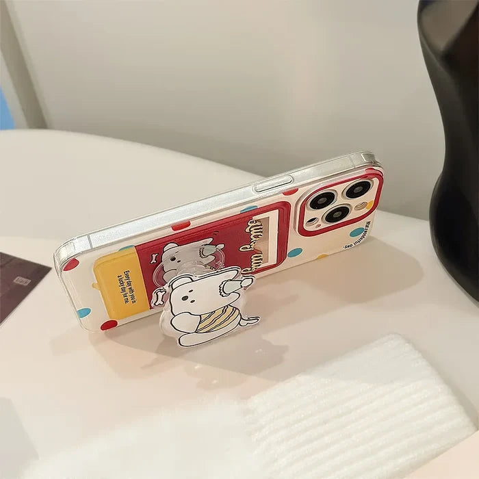 Cute Cartoon Puppy Bracket Card Holder Phone Case With Lanyard For iPhone PhoneShells