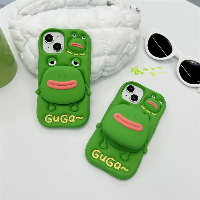 Cute Cartoon Thick Lips Frog Silicone Telescopic Bracket Phone Case For iPhone PhoneShells