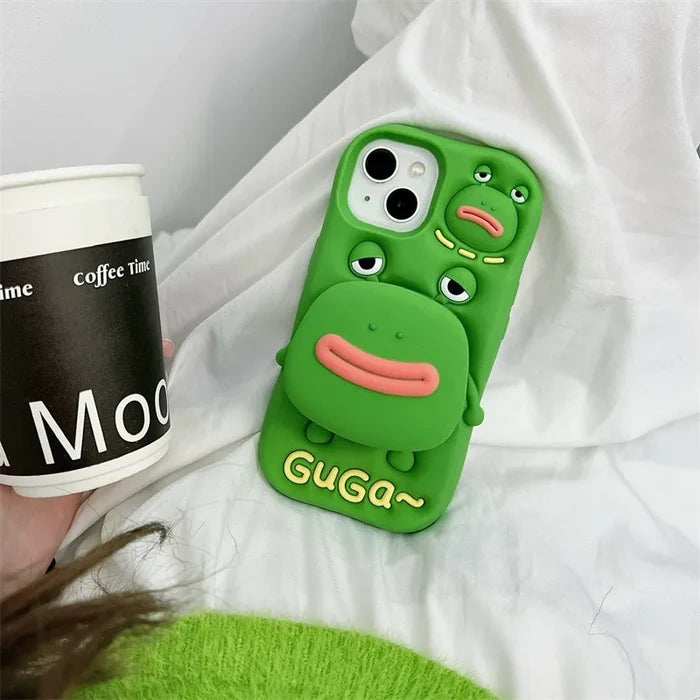 Cute Cartoon Thick Lips Frog Silicone Telescopic Bracket Phone Case For iPhone PhoneShells