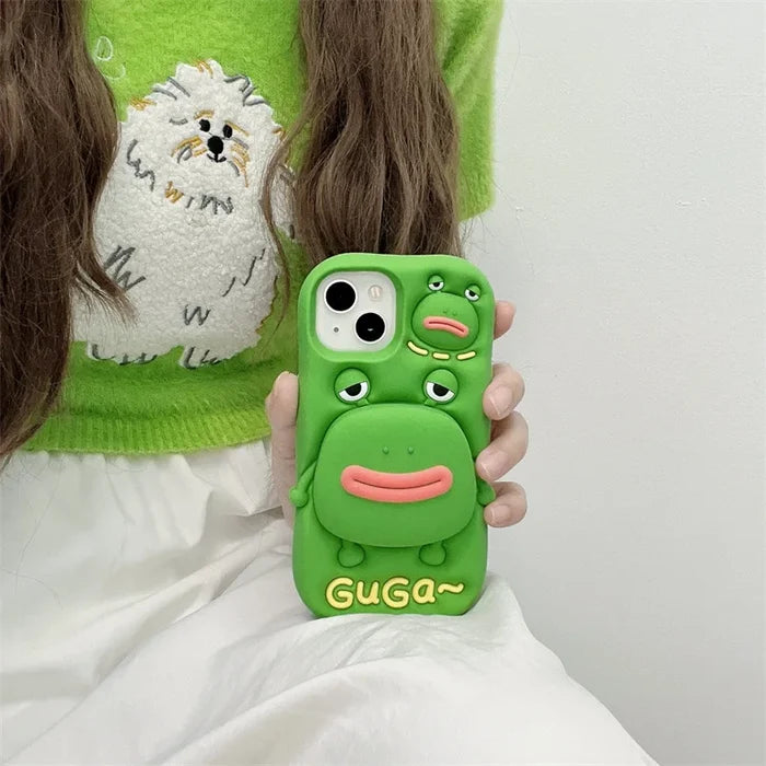 Cute Cartoon Thick Lips Frog Silicone Telescopic Bracket Phone Case For iPhone PhoneShells