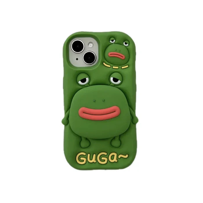 Cute Cartoon Thick Lips Frog Silicone Telescopic Bracket Phone Case For iPhone PhoneShells