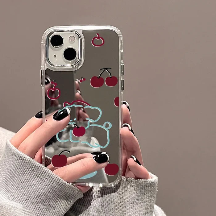 Cute Cherry Plating Make Up Mirror Phone Case PhoneShells
