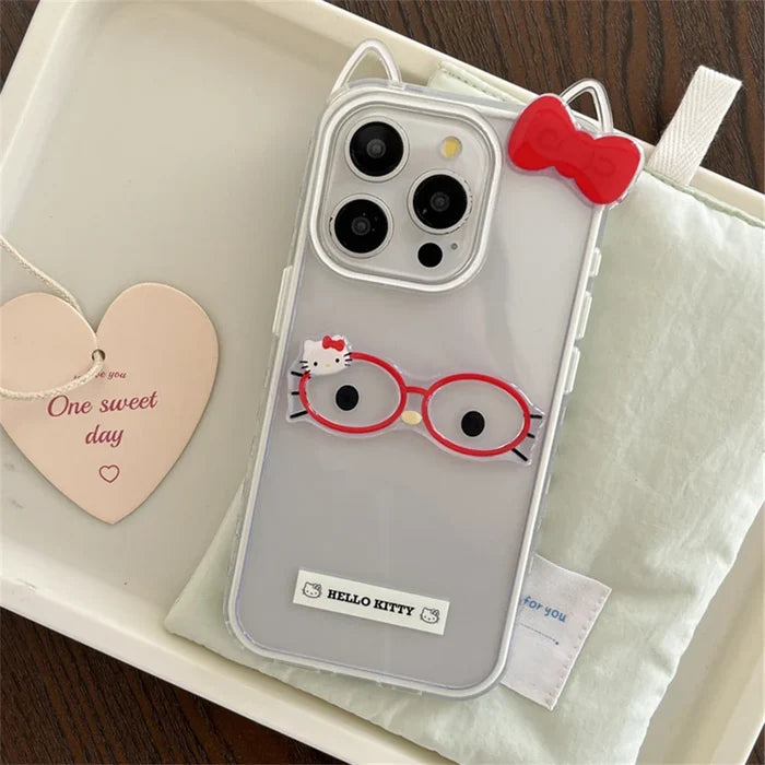 Cute Ears Glasses Hello Kitty Phone Case PhoneShells