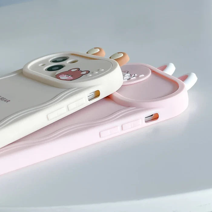 Cute Eyes Frog Cat Bear Cartoon Sliding Camera Wave Soft Phone Case PhoneShells