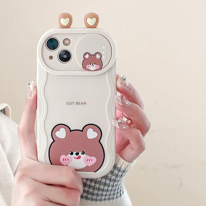 Cute Eyes Frog Cat Bear Cartoon Sliding Camera Wave Soft Phone Case PhoneShells