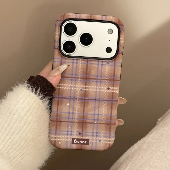 Cute Grid Pattern Cartoon Embroidery Puppy Bracket Magnetic Phone Case For iPhone PhoneShells