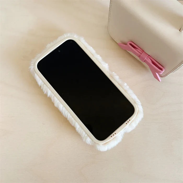 Cute Hello Kitty Fur Fluffy Camera Holder Stand Phone Case PhoneShells