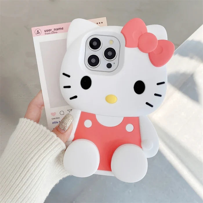 Cute Hello Kitty Liquid Silicone Phone Holder Cover Phone Case PhoneShells