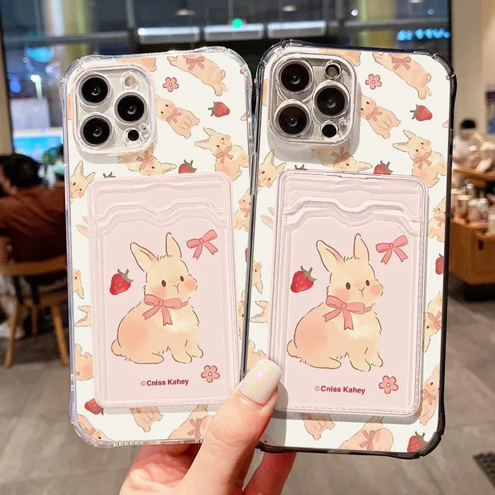 Cute Strawberry Rabbit Card Bag Phone Case PhoneShells
