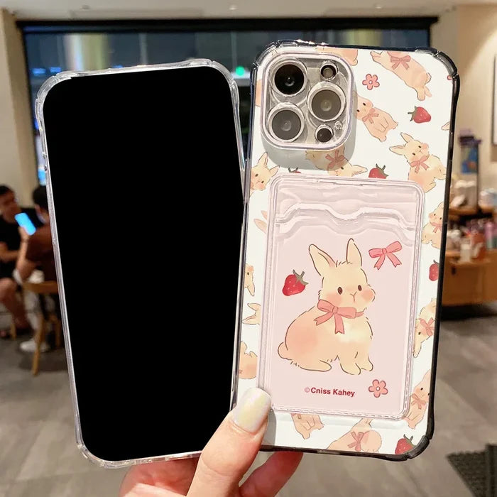 Cute Strawberry Rabbit Card Bag Phone Case PhoneShells