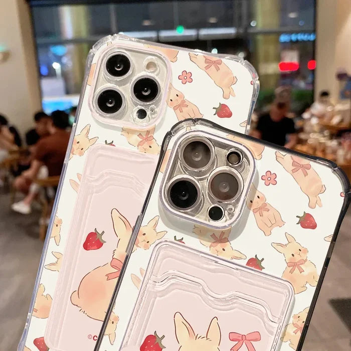 Cute Strawberry Rabbit Card Bag Phone Case PhoneShells