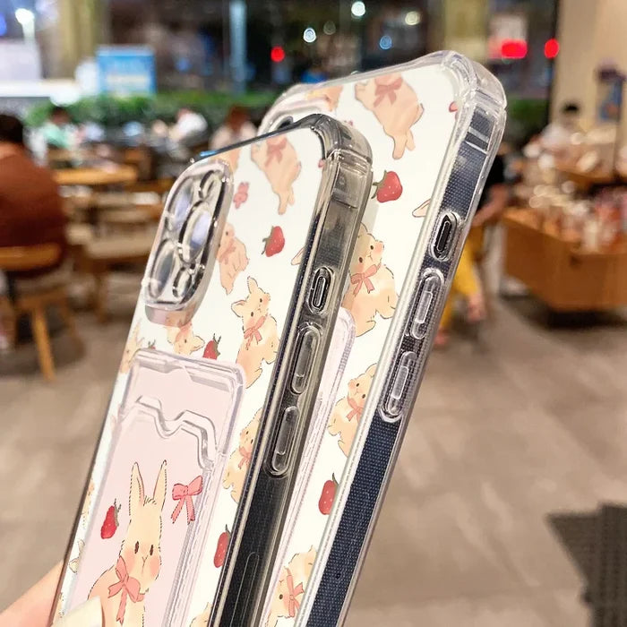 Cute Strawberry Rabbit Card Bag Phone Case PhoneShells
