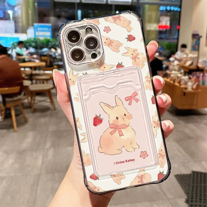 Cute Strawberry Rabbit Card Bag Phone Case PhoneShells