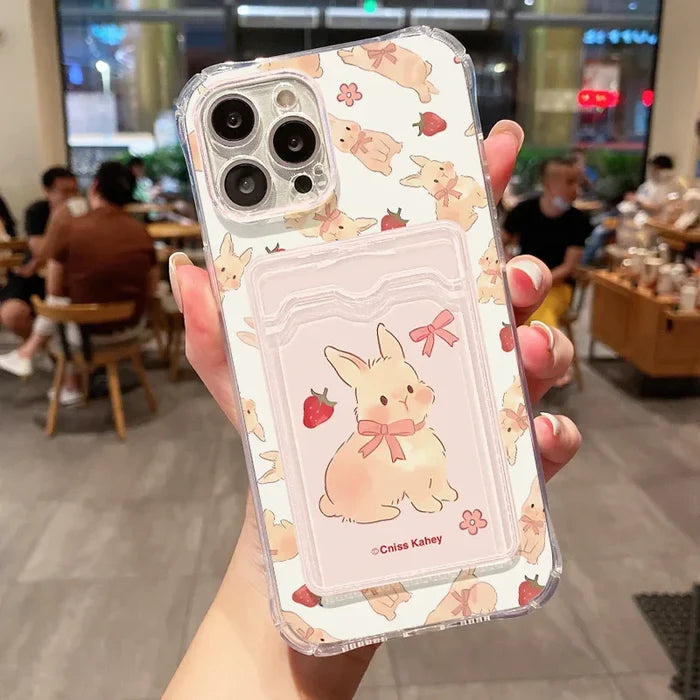 Cute Strawberry Rabbit Card Bag Phone Case PhoneShells