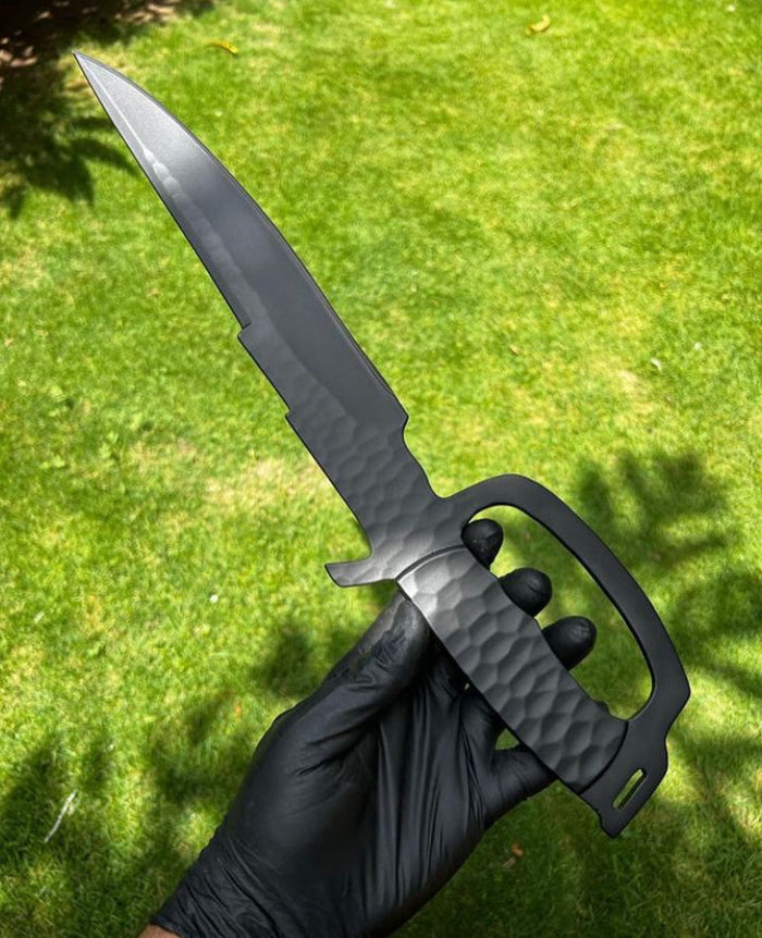 D Guard Custom Made D2 Steel Black Powder Coated Camping Knife cskforged